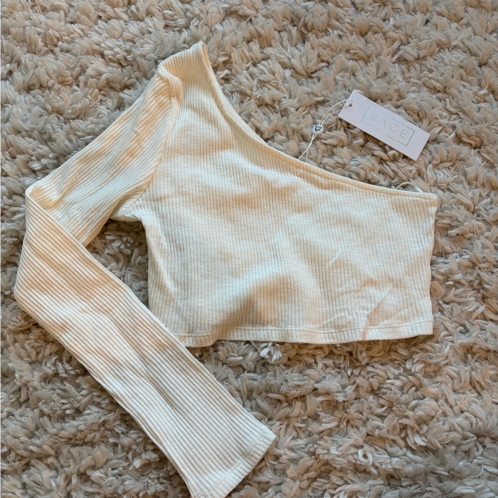 Sage One-Shoulder Ribbed Crop Top in Cream